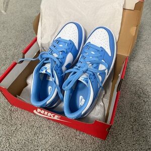 Nike Dunk Low, White and University Blue, Kids size 6.5Y, but fits a 8 Womens